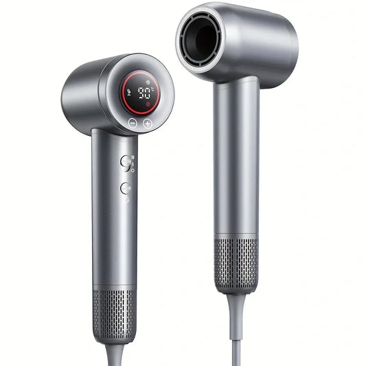 110000RPM High-Speed Hair Dryer, Low-Noise Brushless Motor, 5-Speed Control with Magnetic Diffuser and Nozzle Travel Salon Gray